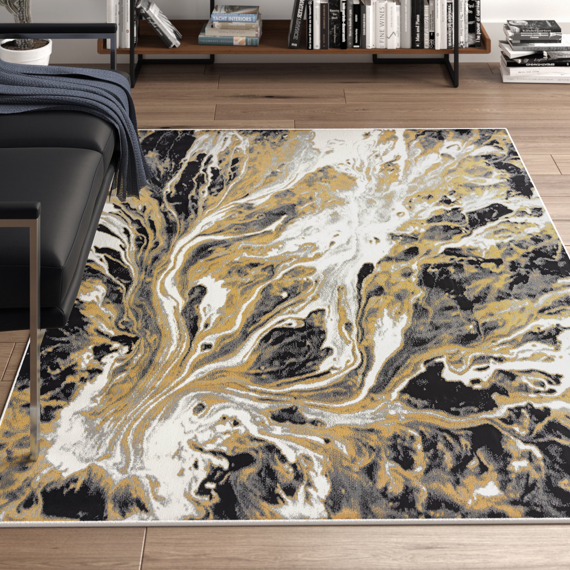 Wade Logan® Pinette Abstract Yellow/Black/White Area Rug & Reviews ...