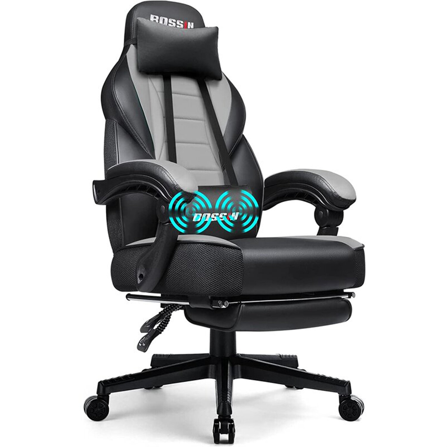 Gaming Chair Ergonomic Office Chair Headrest Lumbar Support Comfortable High Back Adjustable Reclining Computer Chair with Footrest Desk Chair PU Leather 