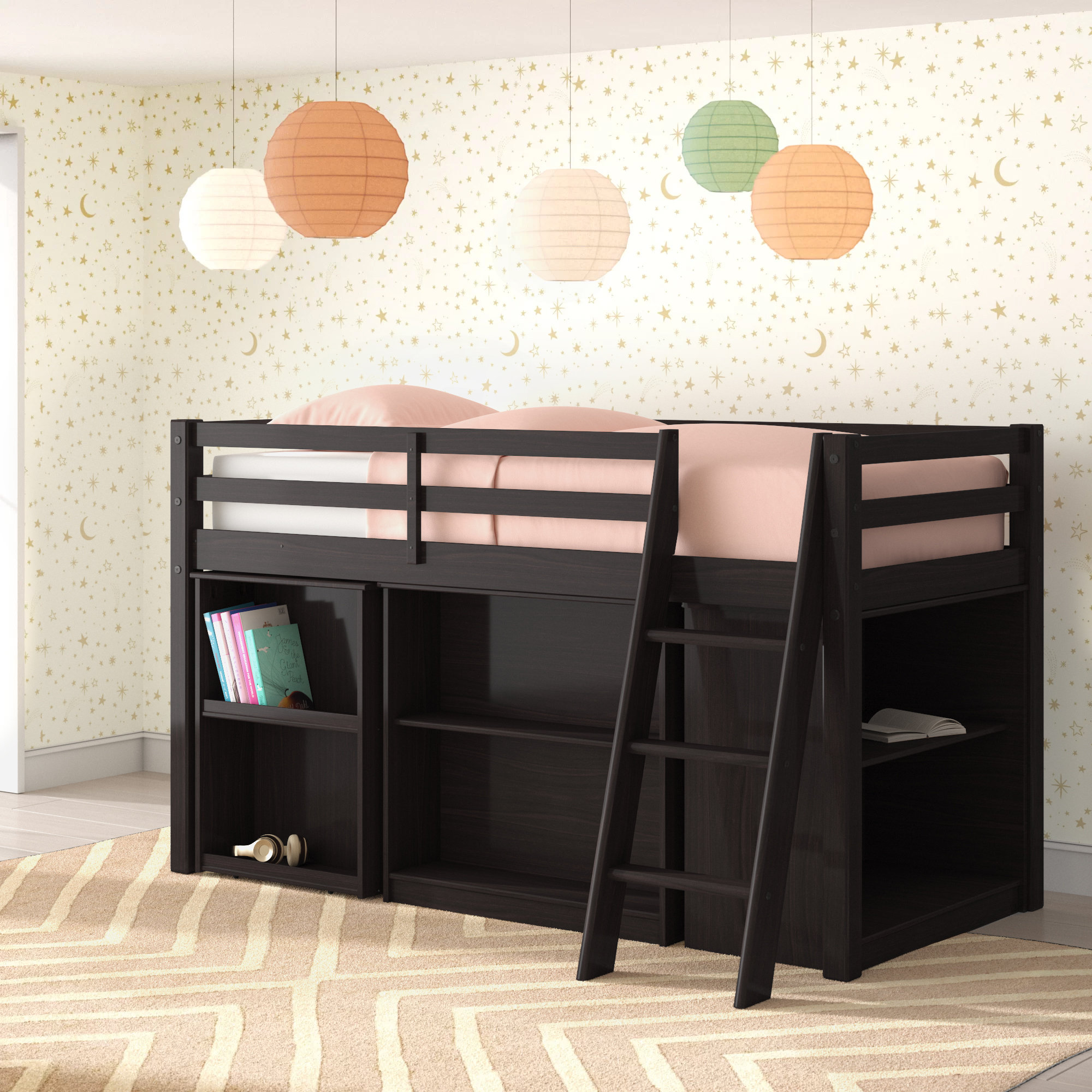 Mack & Milo™ Kwinana Twin Solid Wood Loft Bed with Bookcase by Mack