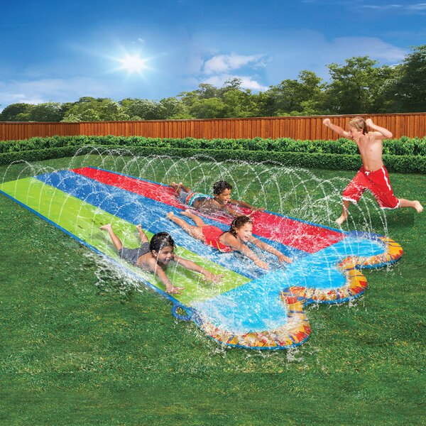 Surf Rider Sliding Lanes Easy to Setup N/L Triple Racer 18 Ft Water Slide Inflatable Slip and Slide Extra Thick to Prevent Rips & Tears 