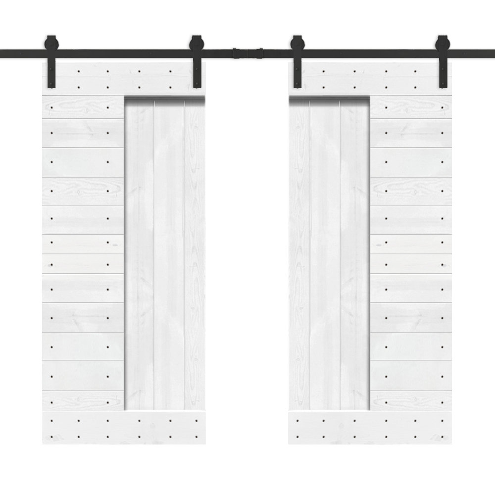 Calhome Paneled Wood and Metal Barn Door with Installation Hardware Kit