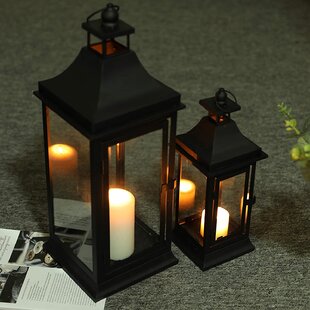 Small White Candle Lantern w/ Clear Glass & Star Cutouts Colonial Style 