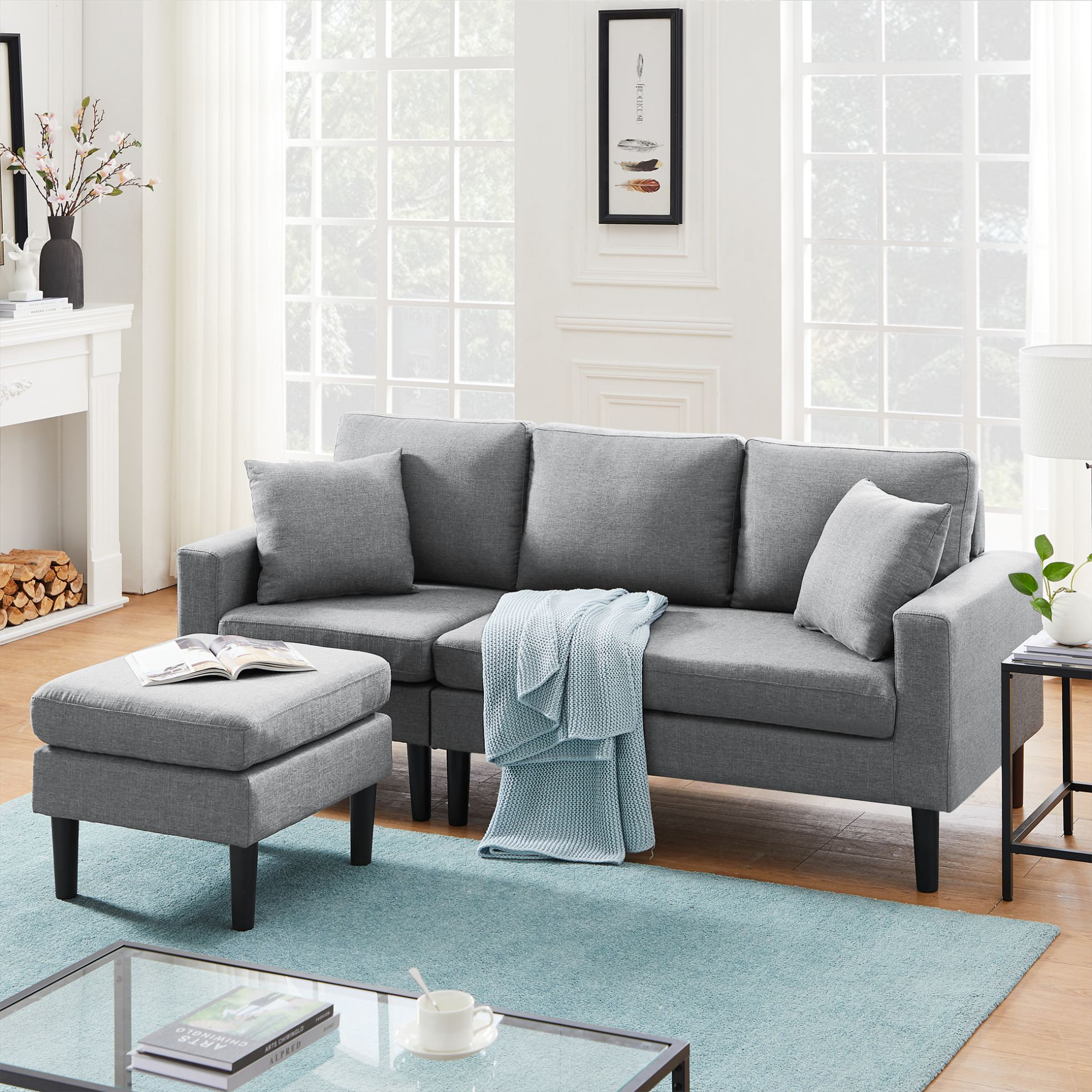 Latitude Run® 77.16" Wide Reversible Sofa And Chaise With Ottoman Wayfair