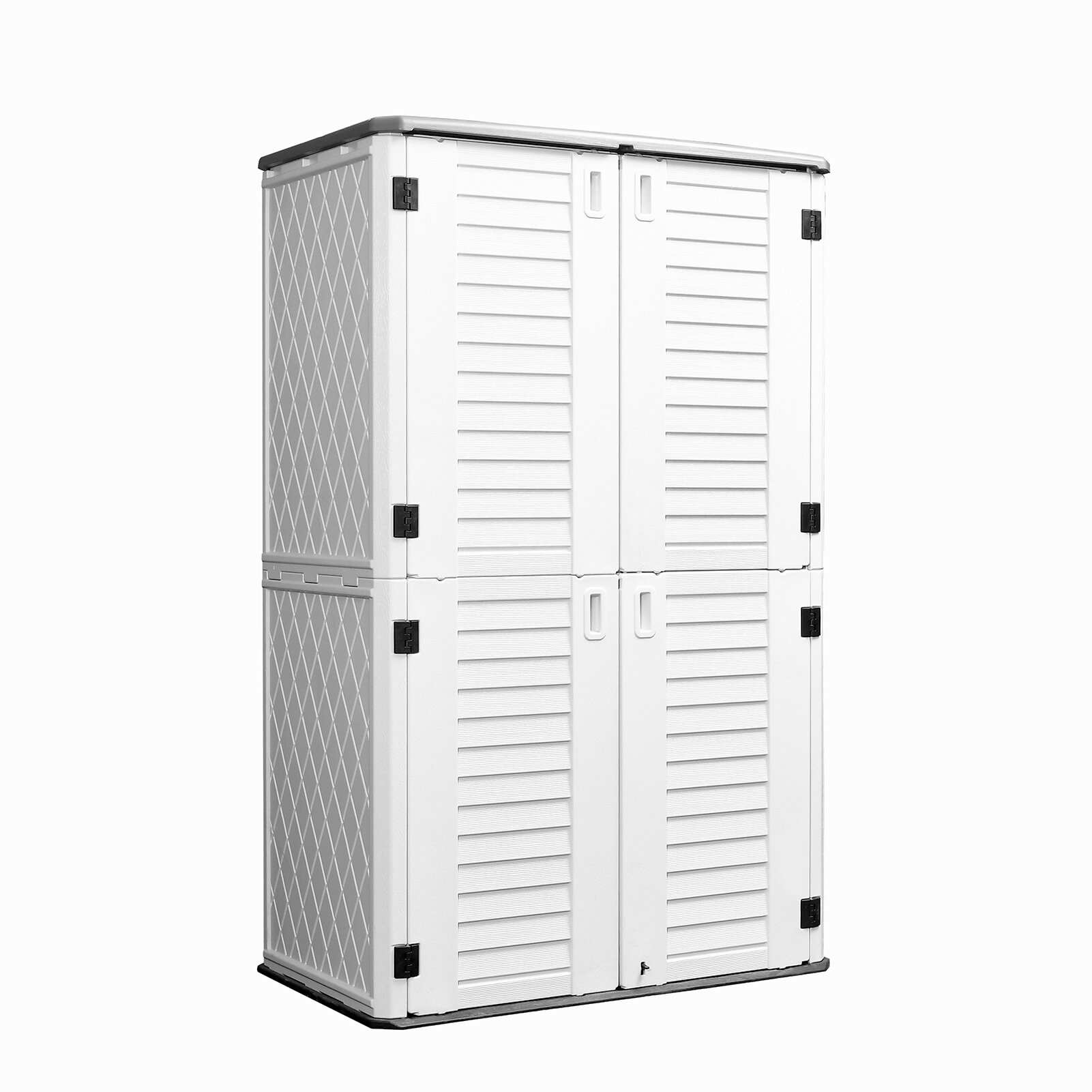 Patio Lockable Outdoor Storage Cabinet Weather Resistance ADDOK Horizontal Storage Shed Multi-Function Thick HDEP Resin Storage Unit for Backyards Garden Ivory White/27 Cubic Feet