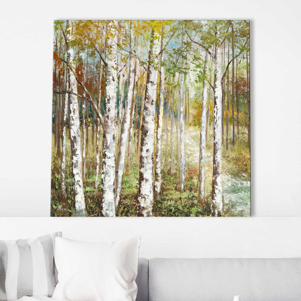 Millwood Pines Warm Spice Birch Path by - Wrapped Canvas Print | Wayfair