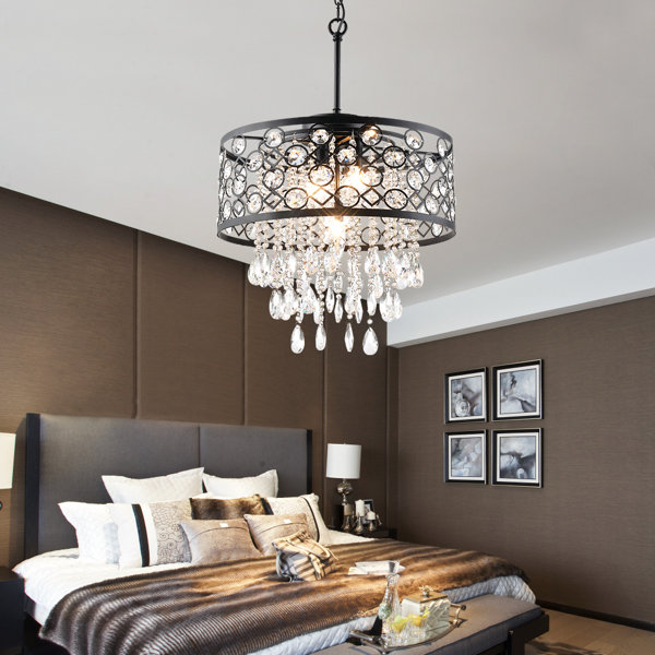 PAS European 5W Black Candle Crystal Chandelier Livingroom Bedroom Pendant Lamp 