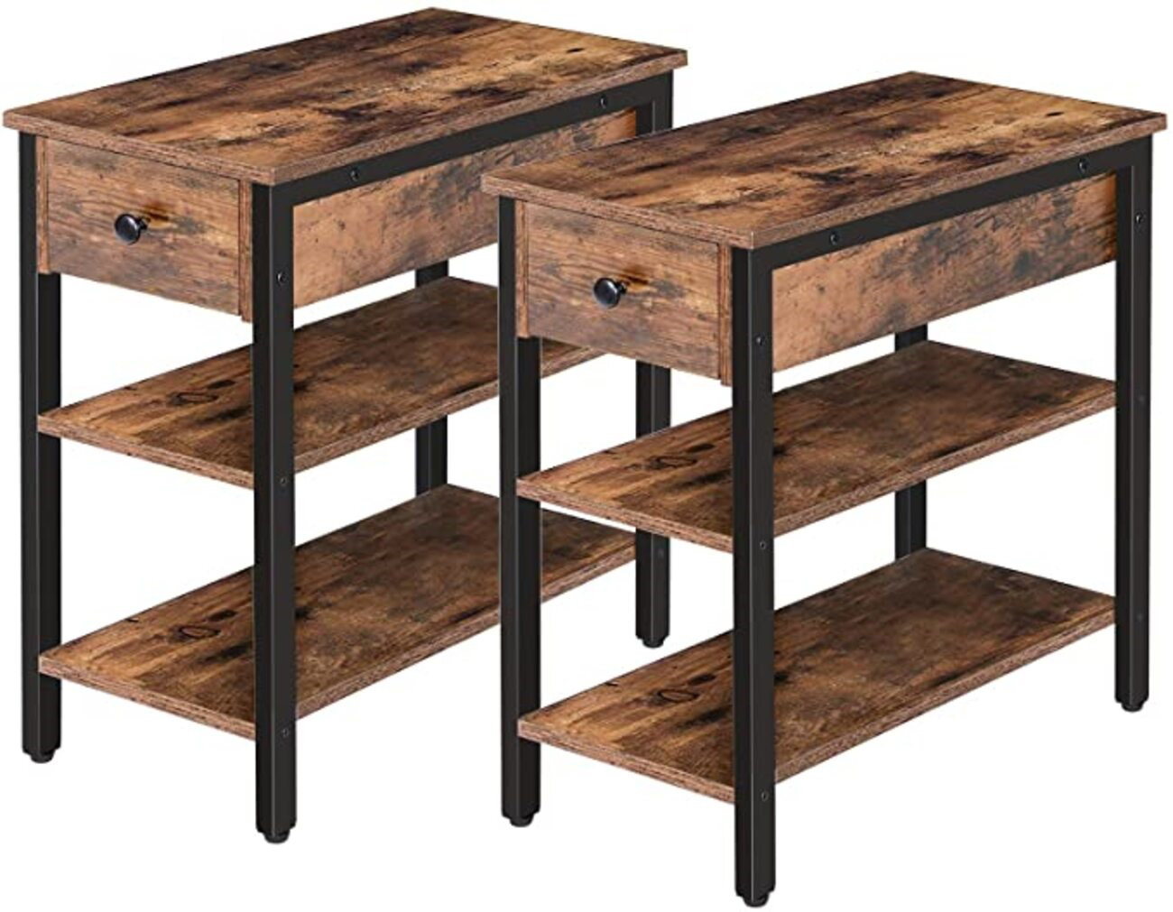 17 Stories Rustic Brown Set Of 2 Narrow Nightstands With Drawer Wayfair