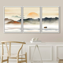 Sunrise Beach Boat Landscape 5 Pieces Canvas Wall Art Poster Print Home Decor 