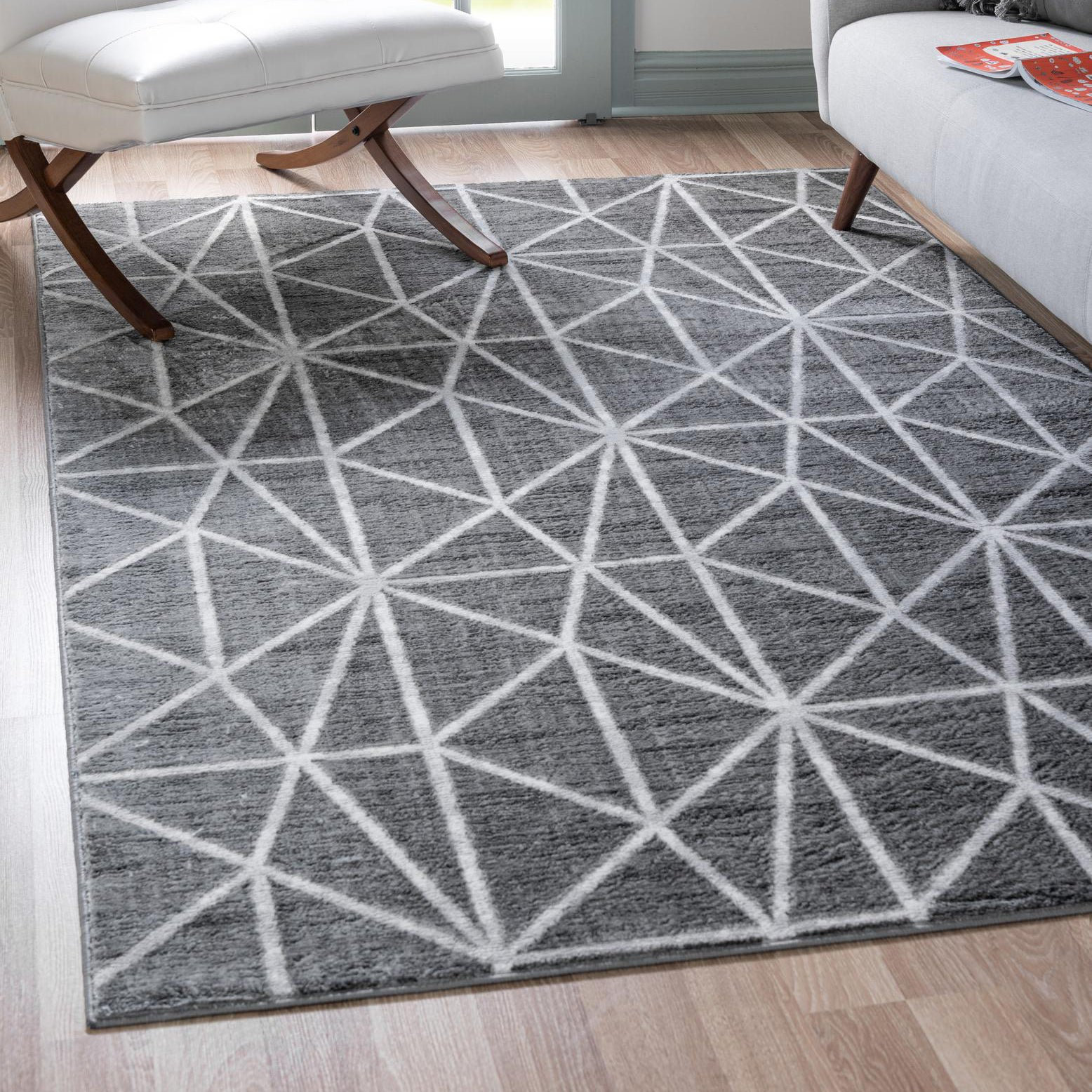 Ebern Designs Oceola Geometric Dark Gray/Ivory Area Rug & Reviews Wayfair
