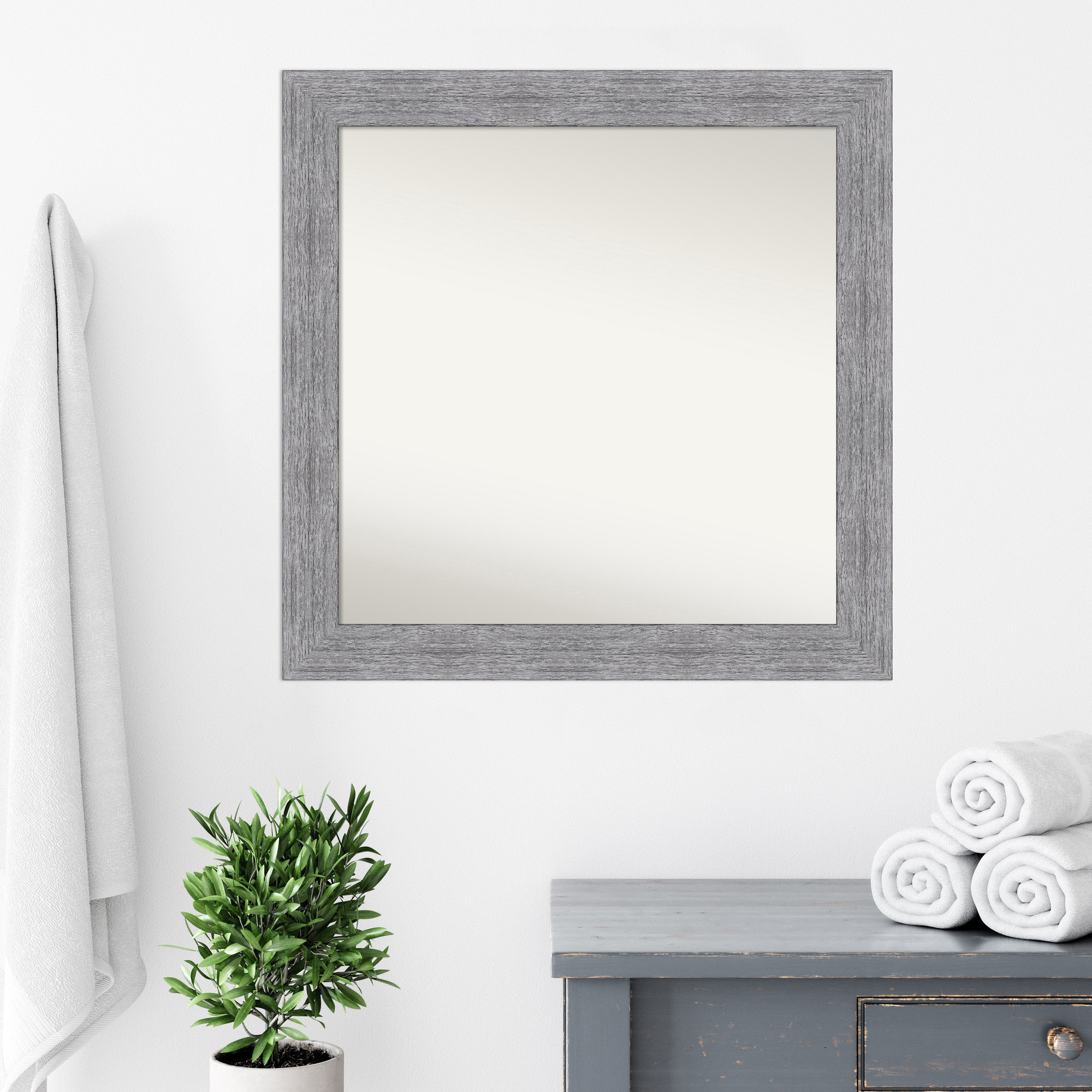 Gracie Oaks Bark Rustic Grey Bathroom Vanity NonBeveled Wall Mirror