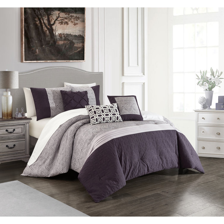 Mulrey Comforter Set Winston Porter Size: King Comforter + 2 King Shams + 3 Throw Pillows, Color: Gray