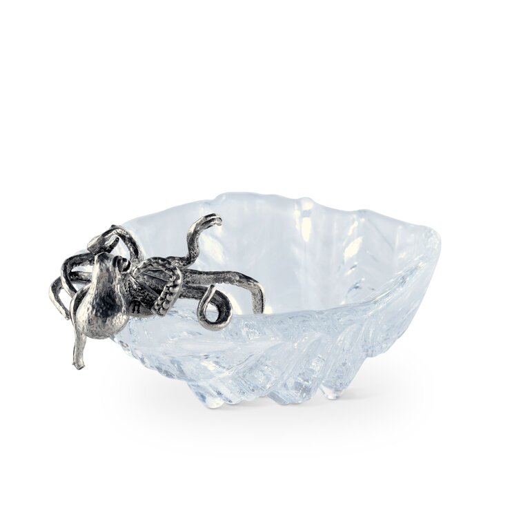 Vagabond House Sea and Shore Pewter Octopus on Glass Clam Shell Dessert Bowl  | Perigold