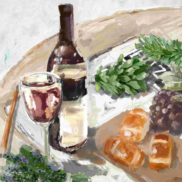 Winston Porter Wine Bread And Crossword Wrapped Canvas Painting Wayfair