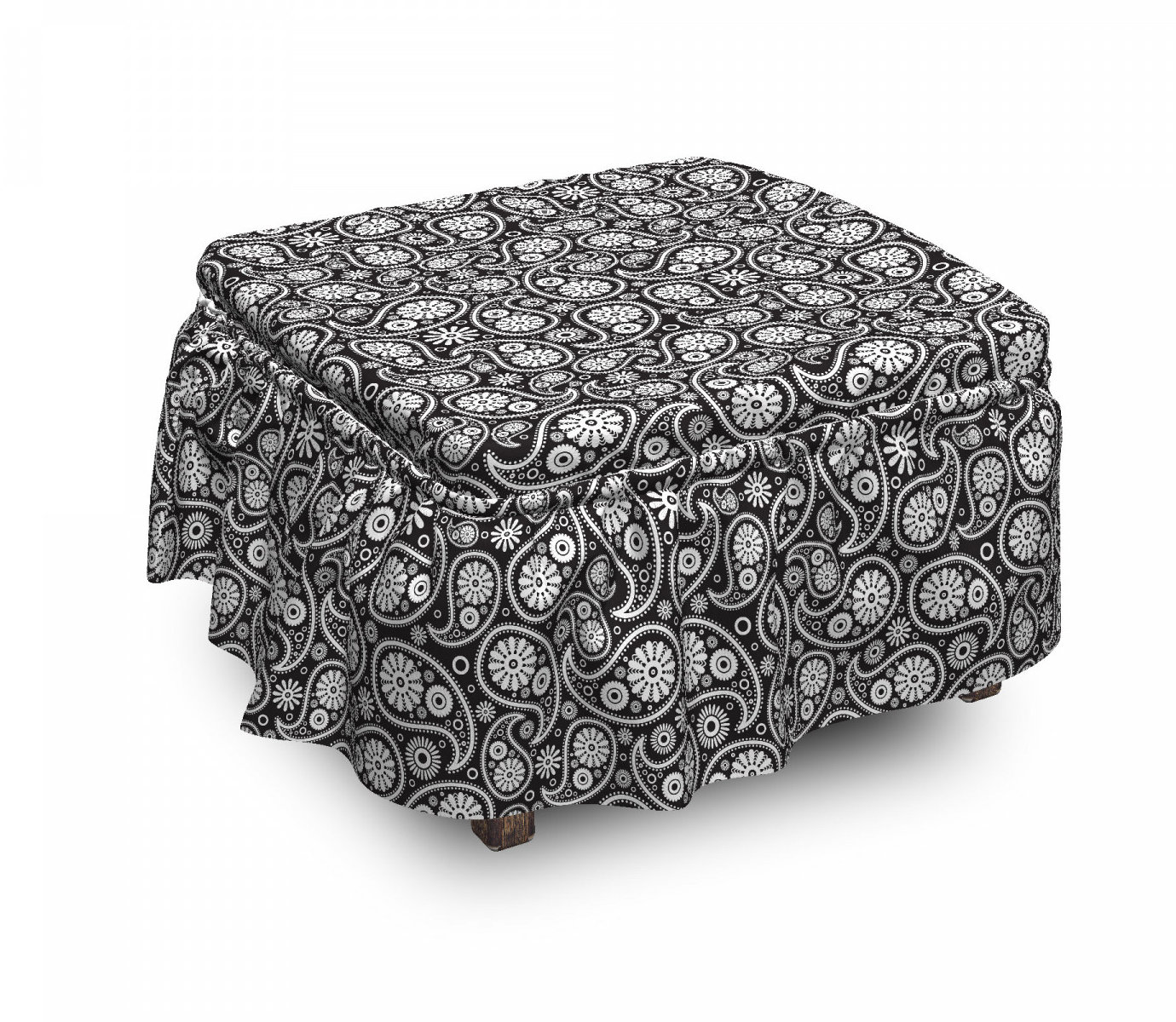 Bless international Paisley Art 2 Piece Box Cushion Ottoman Slipcover
