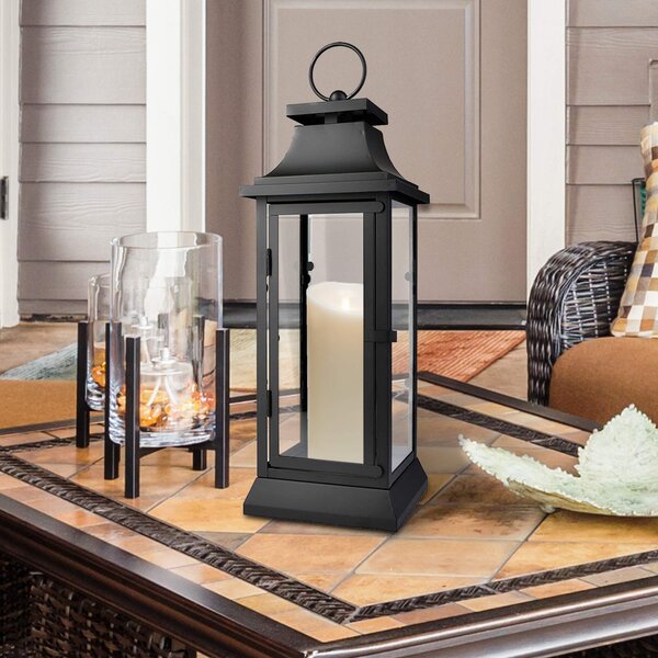 Rustic Blue Ornate Metal Lantern w/Glass Candle Holder Patio Home Decor 19" H 