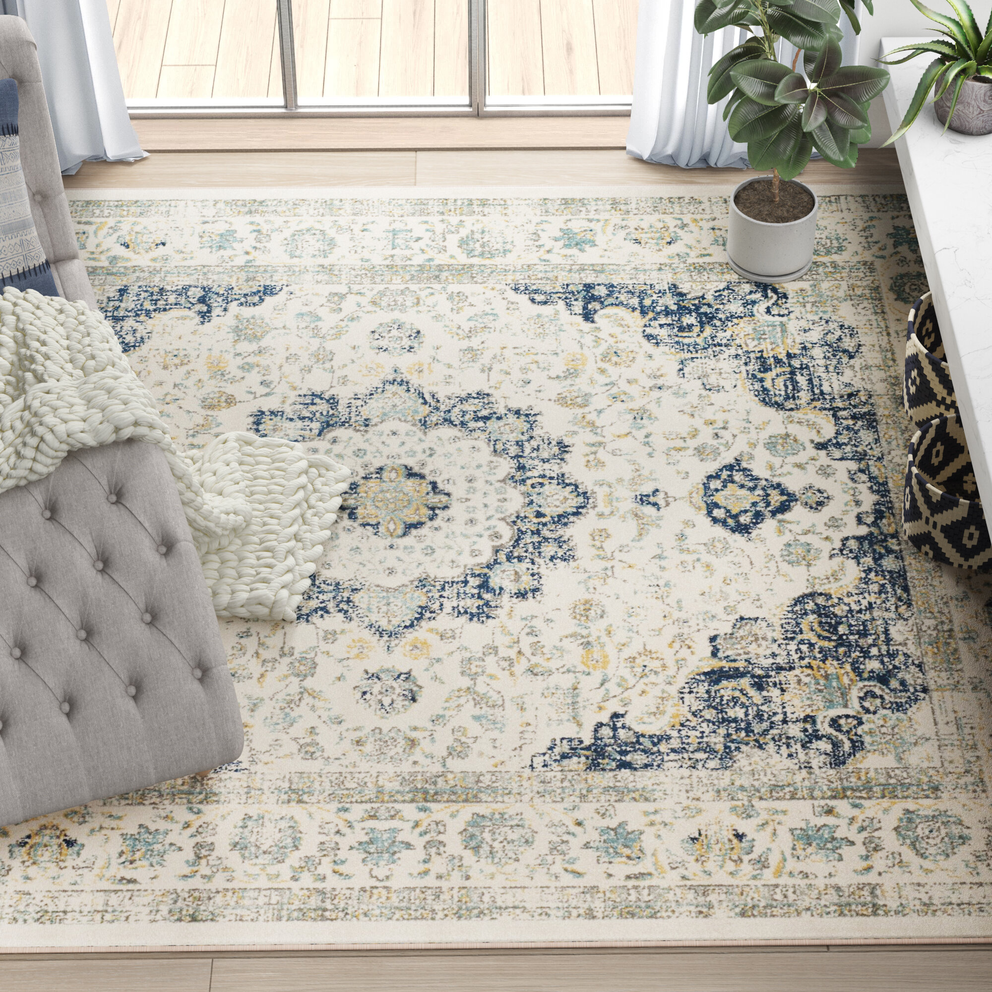 Traditional Oriental Distressed Blue Area Rug **FREE SHIPPING** 