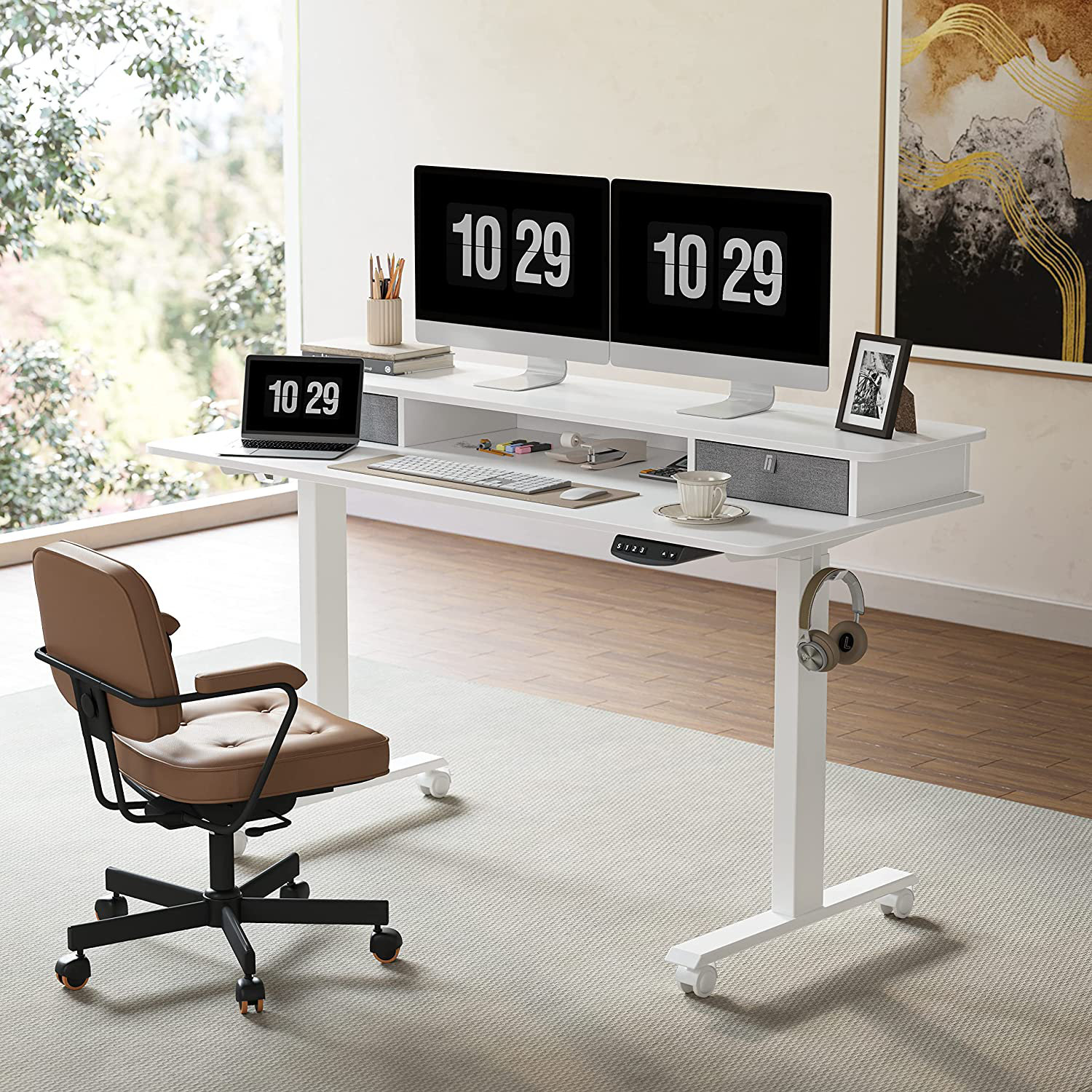 Inbox Zero Heigh Adjustable Rectangular Standing Desk Wayfair.co.uk