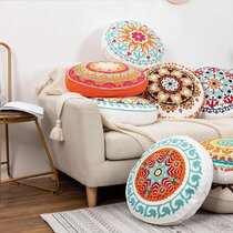 Yoga Modern Home Décor Pillow for Meditation Colorful Bohemian Embroidered Round Floor Cushion 18 inch Approx Bedroom and Boho Chic Seating Area Floor Pillow – Accent Your Living Room
