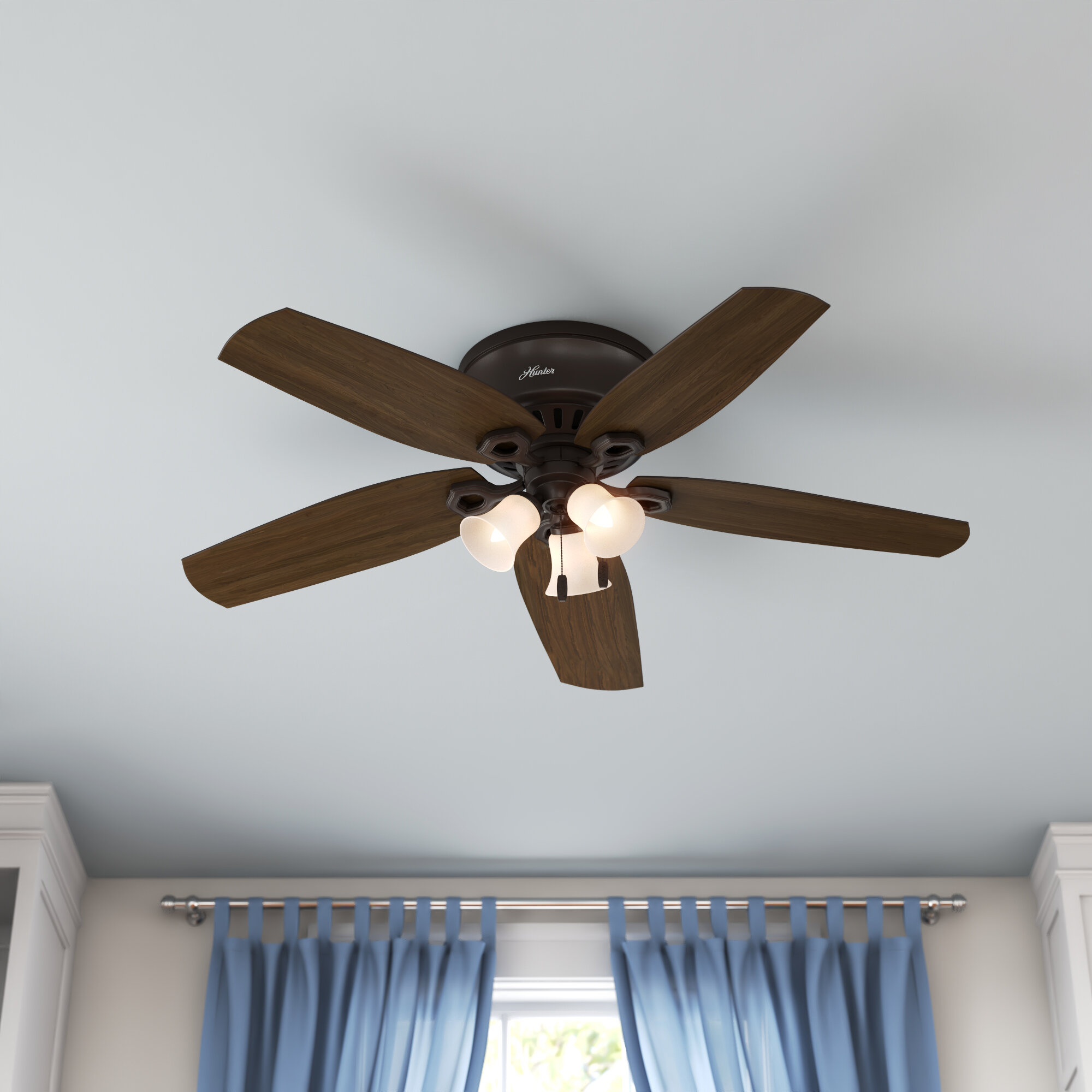 Details about   Hunter Fan 52 in Low Profile Noble Bronze Ceiling Fan with Light and Pull Chain 