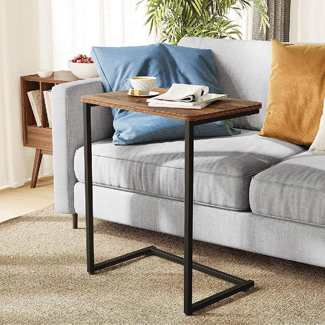 Snack TV Tray for Small Spaces C-Shaped Side Sofa End Table 