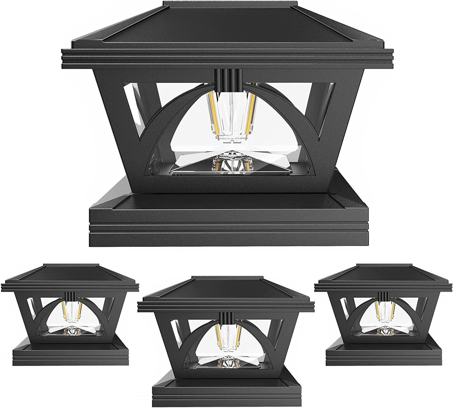 BUCASA Black Low Voltage Solar Powered Fence Post Cap Light 5 in. x 5