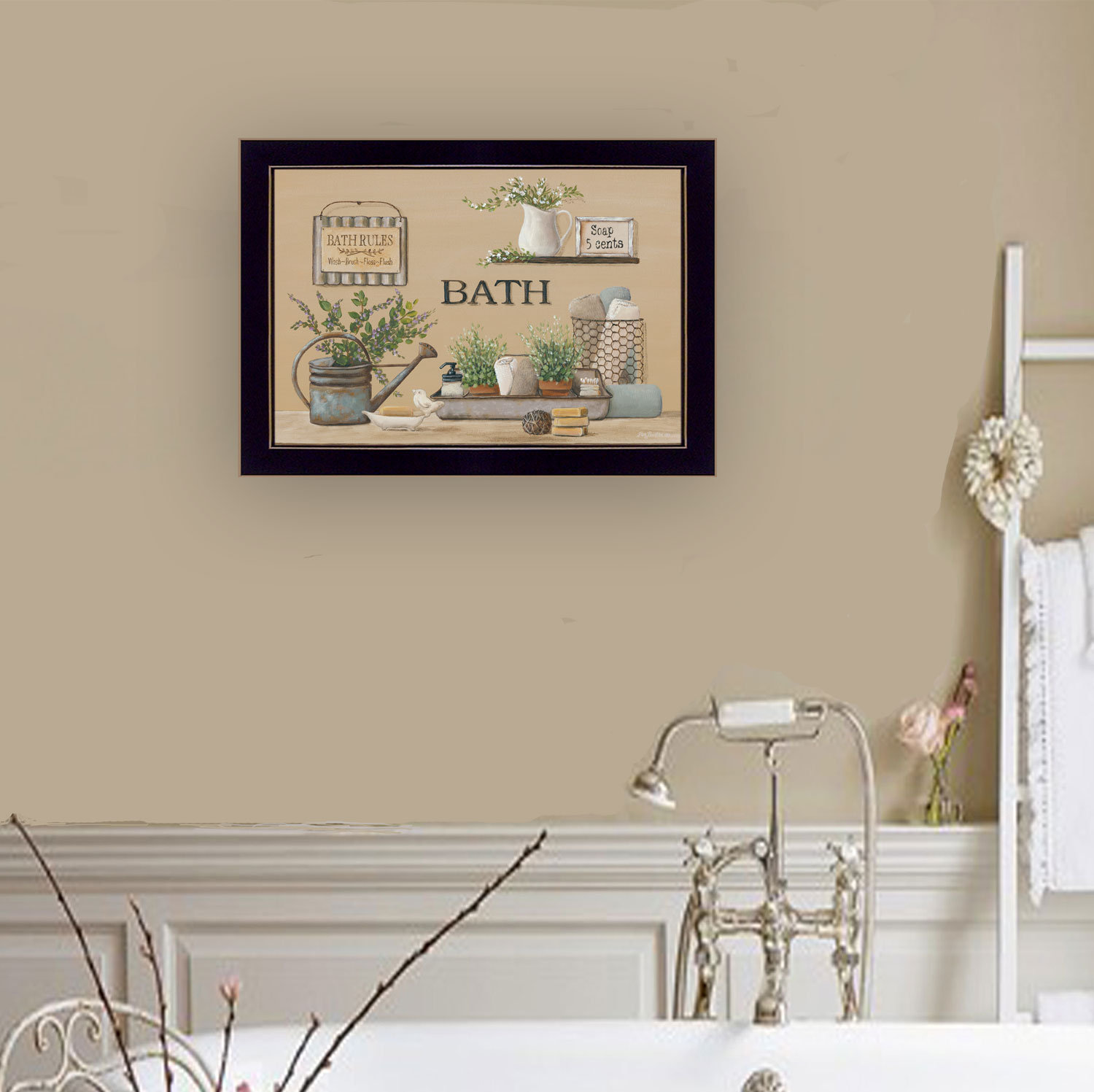 August Grove® "Farmhouse Bath II" Framed Wall Art for Living Room ...