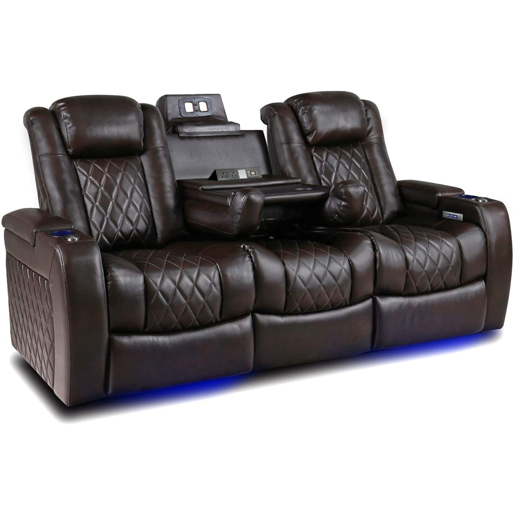 Orren Ellis Genuine Leather Home Theater Seating with Cup Holder