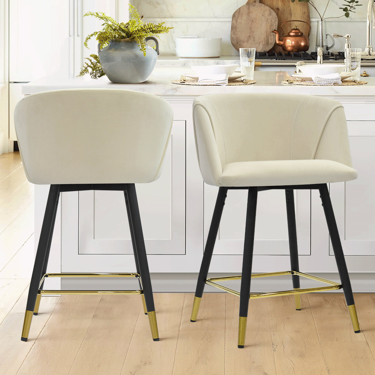 Mercer41 Swivel Velvet Barstools, Set Of 2 & Reviews Wayfair