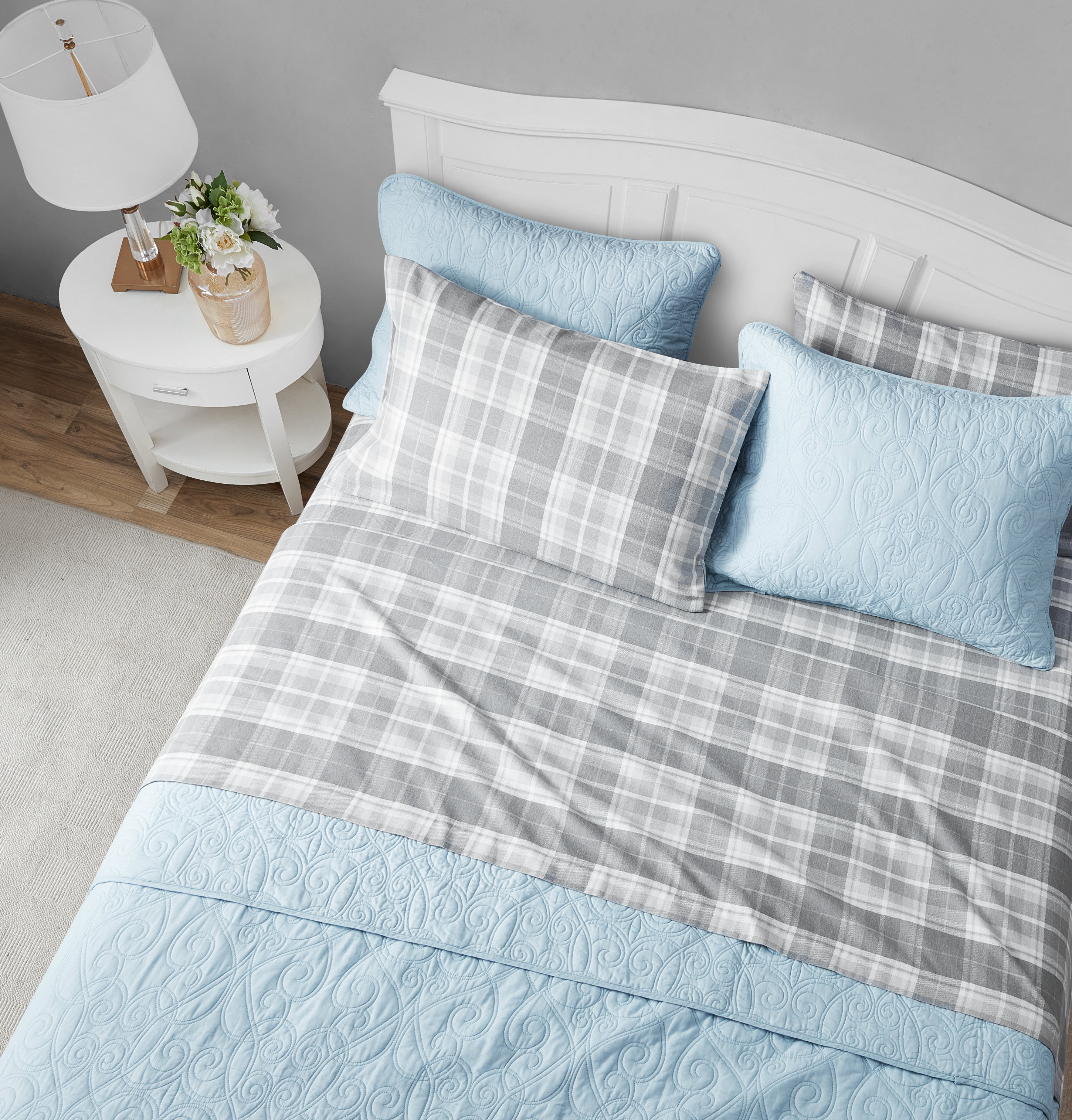 Laura Ashley King Mulholland Plaid Flannel Sheet Set - Grey
