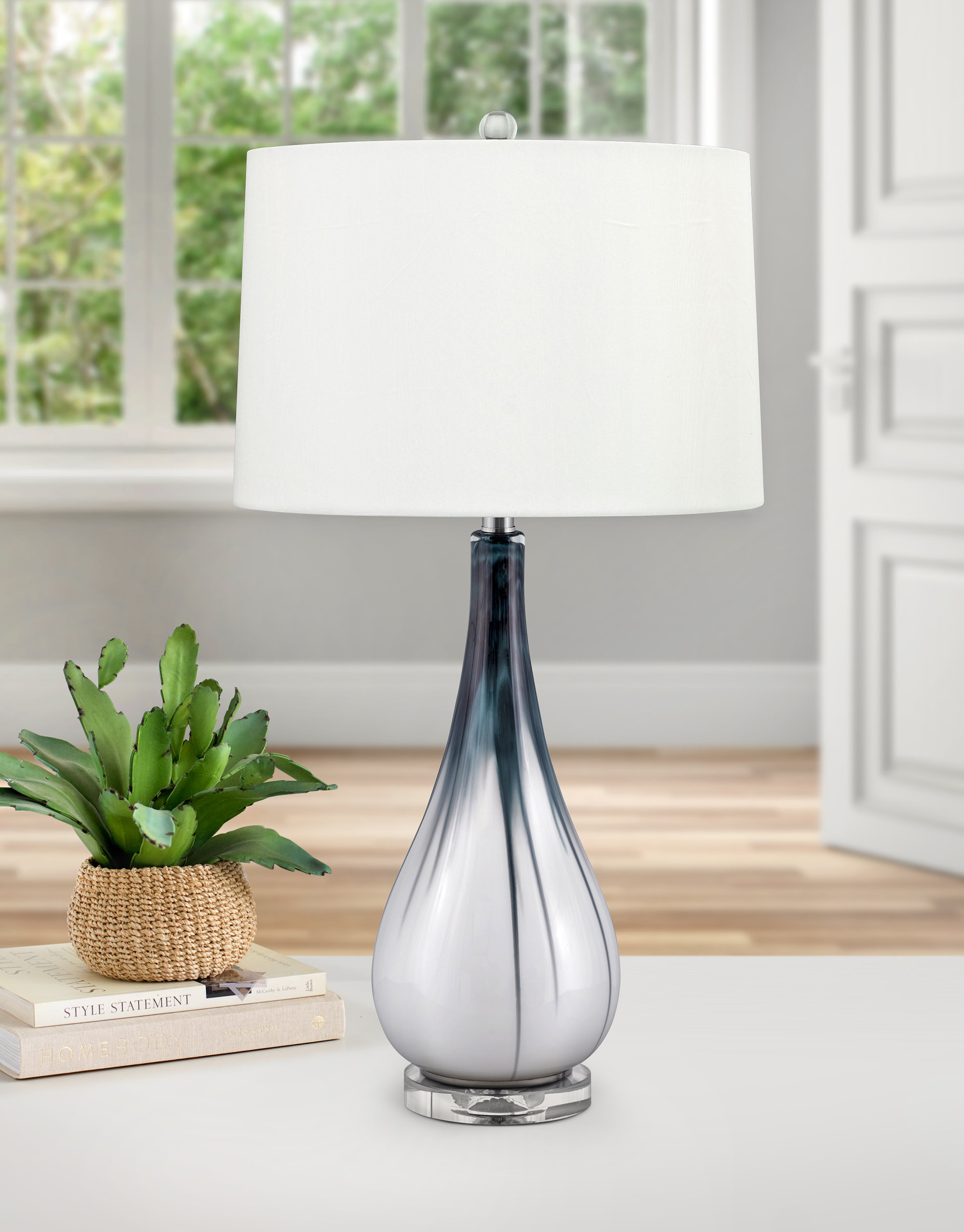 Medallion Lighting Tropea 31 in. Blue & White Glass Table Lamp Wayfair