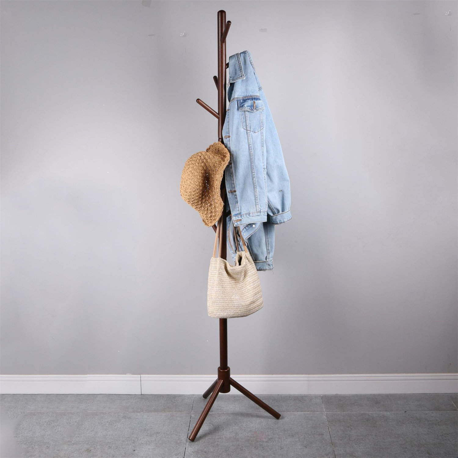 Ebern Designs Velizar 12.5'' Wide Solid Wood 8 Hook Freestanding Coat