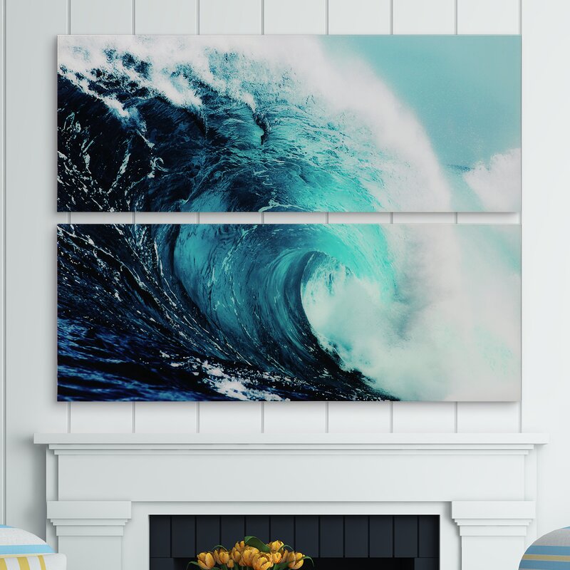 Blue Wave 1 And 2 - 2 Piece Unframed Painting on Glass