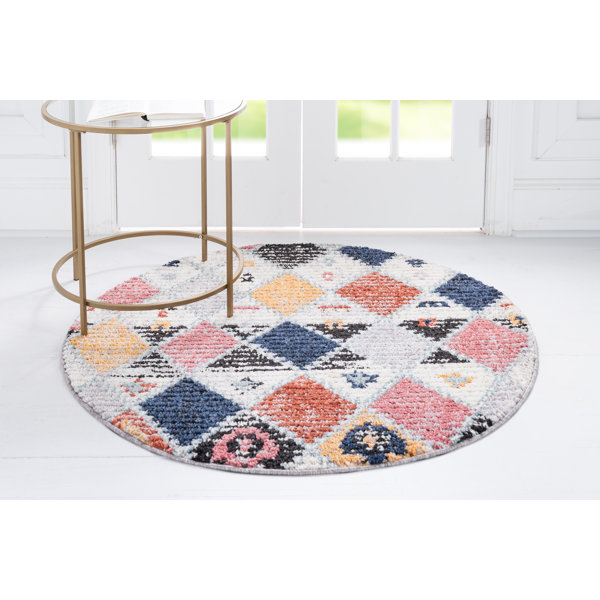 Bungalow Rose Performance Navy Blue/Yellow/Orange Rug & Reviews | Wayfair