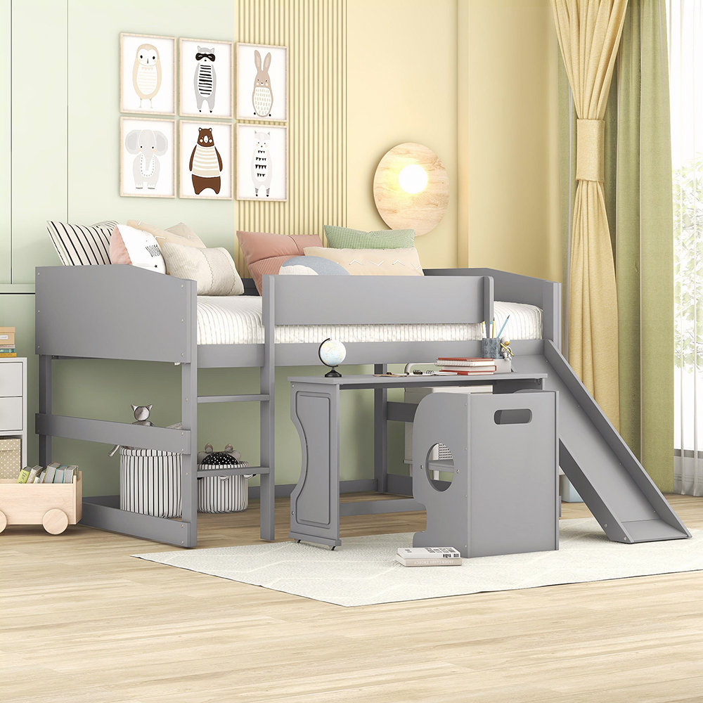 Harriet Bee Loft Bed With Rolling Portable Desk And Chair Wayfair