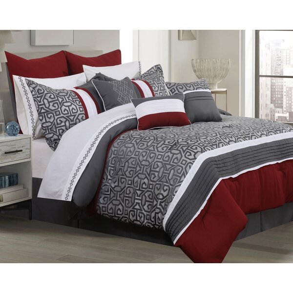 Lucia Red wit White Reversible Microfiber Comforter Set and Sheet Set 