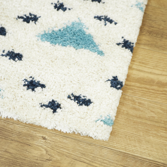 Wrought Studio Dodger Geometric Blue/Beige Shag Area Rug | Wayfair