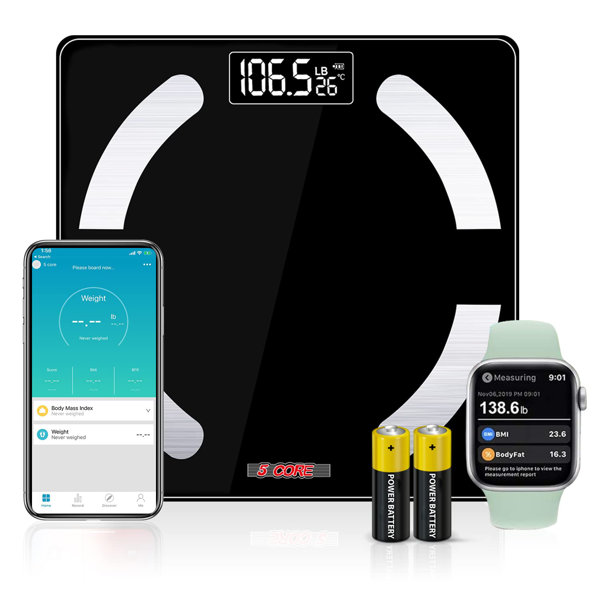 5 Core Digital Bathroom Scale For Body Weight Fat Smart Bluetooth W ...