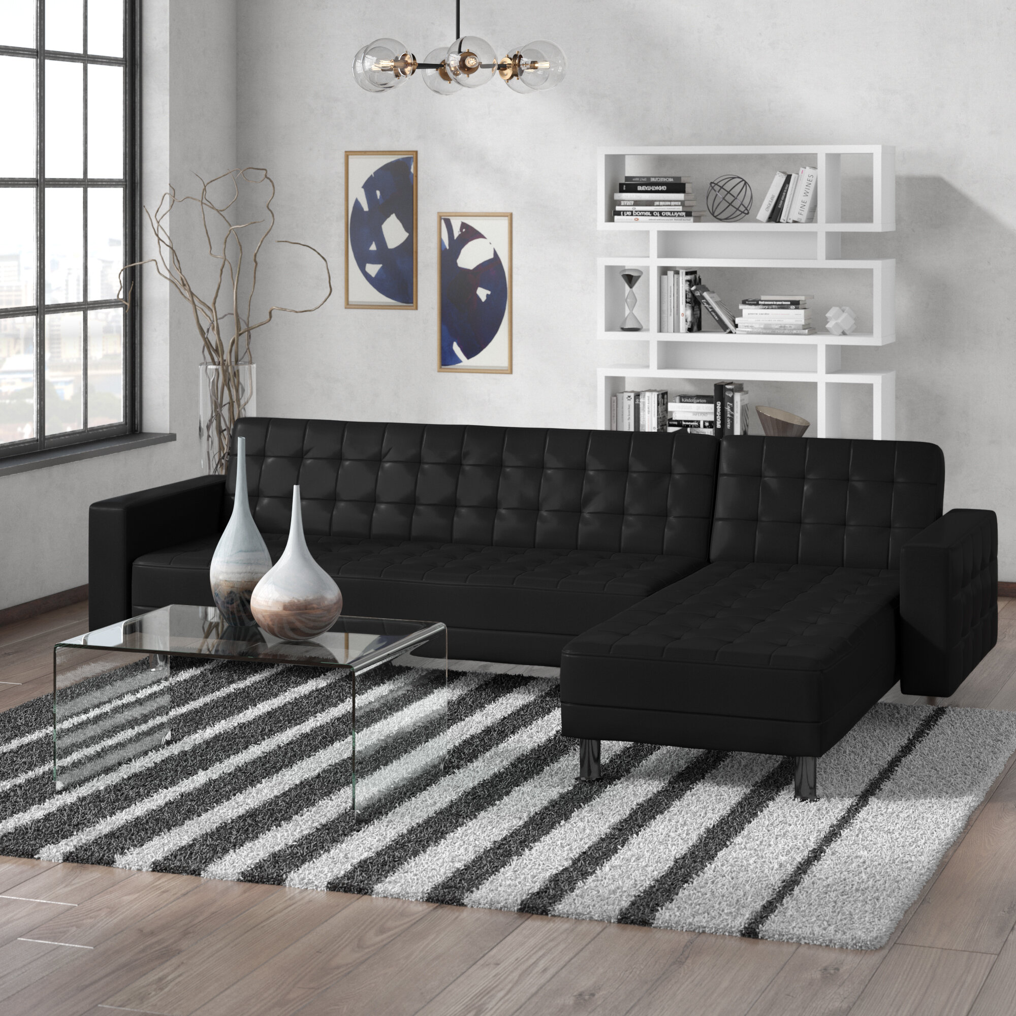 Rosina 118.125″ Wide Faux Leather Reversible Sofa & Chaise