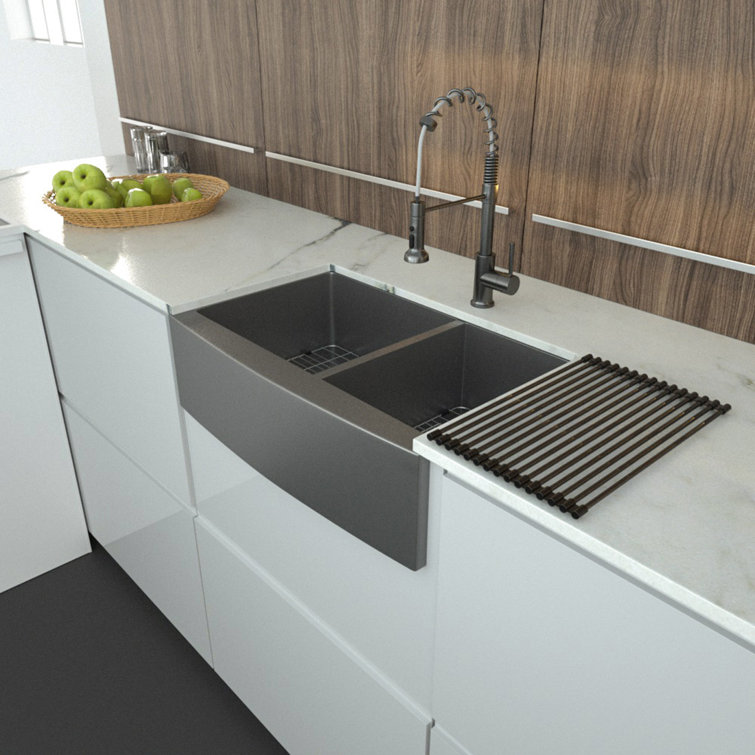 36 Inch Kitchen Sink Stainless Steel 16 Gauge Apron Front Double Bowl 60/40  Kitchen Farm Sink