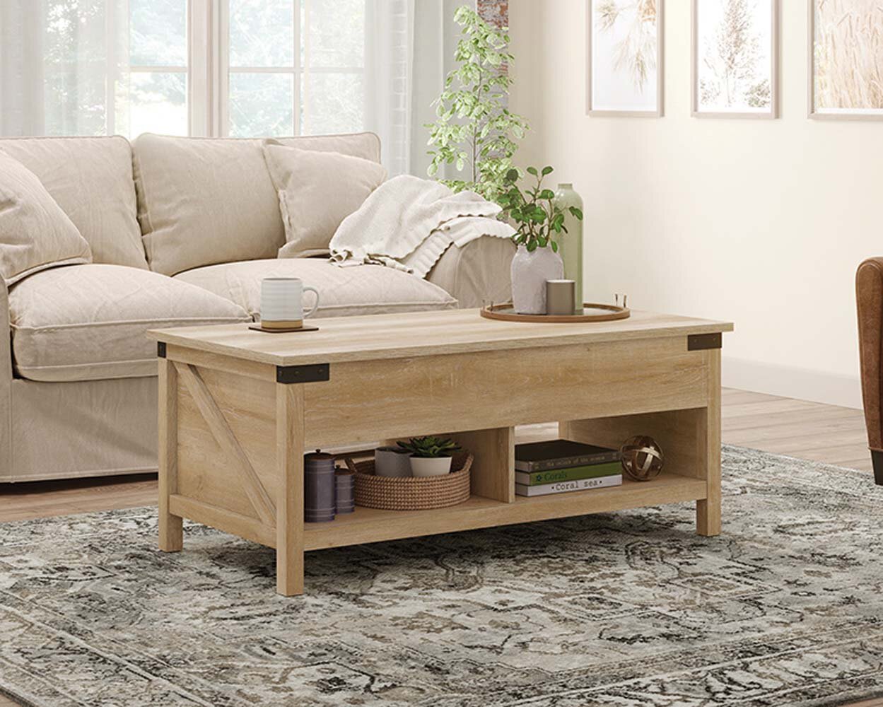 trestle coffee table with storage