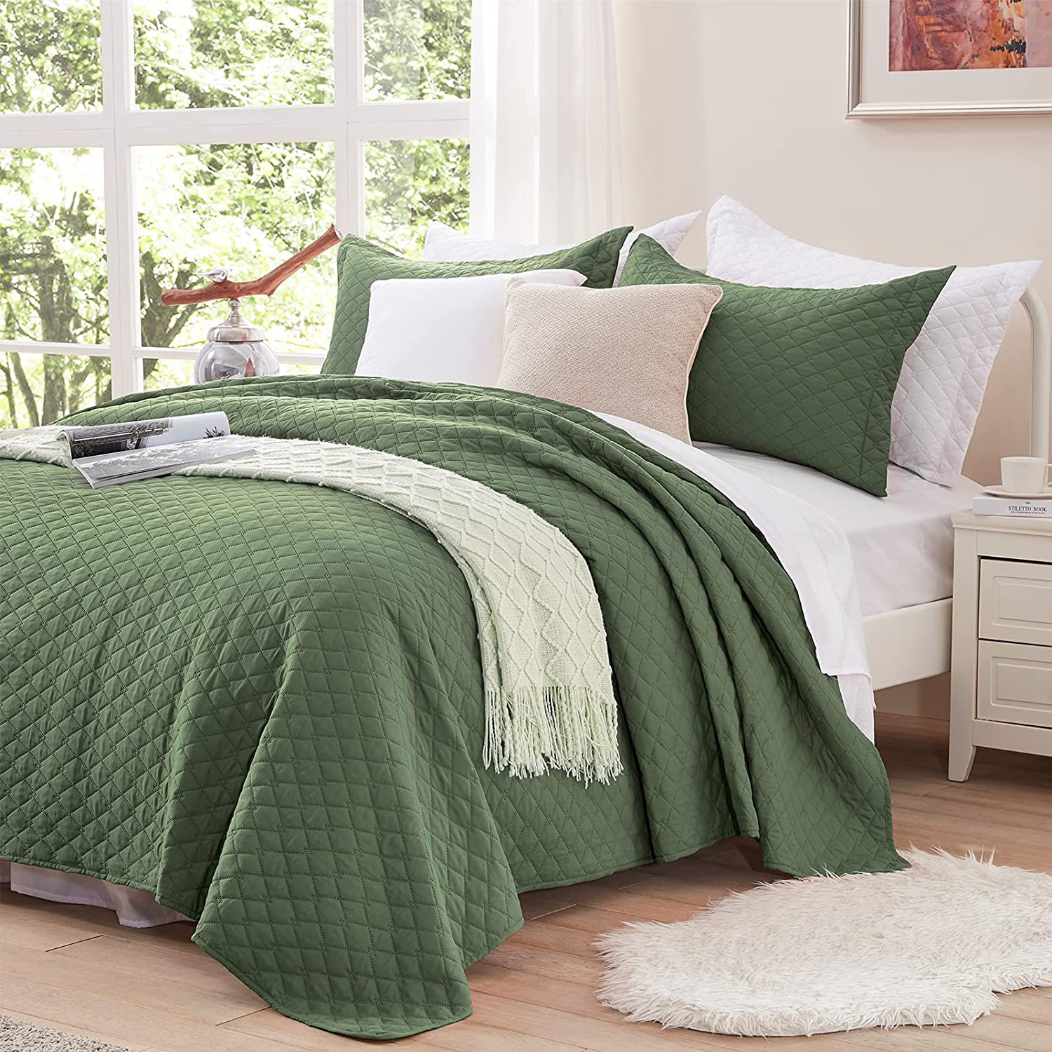 Hoytsville Olive Green Diamond 3 Piece Comforter Set Latitude Run