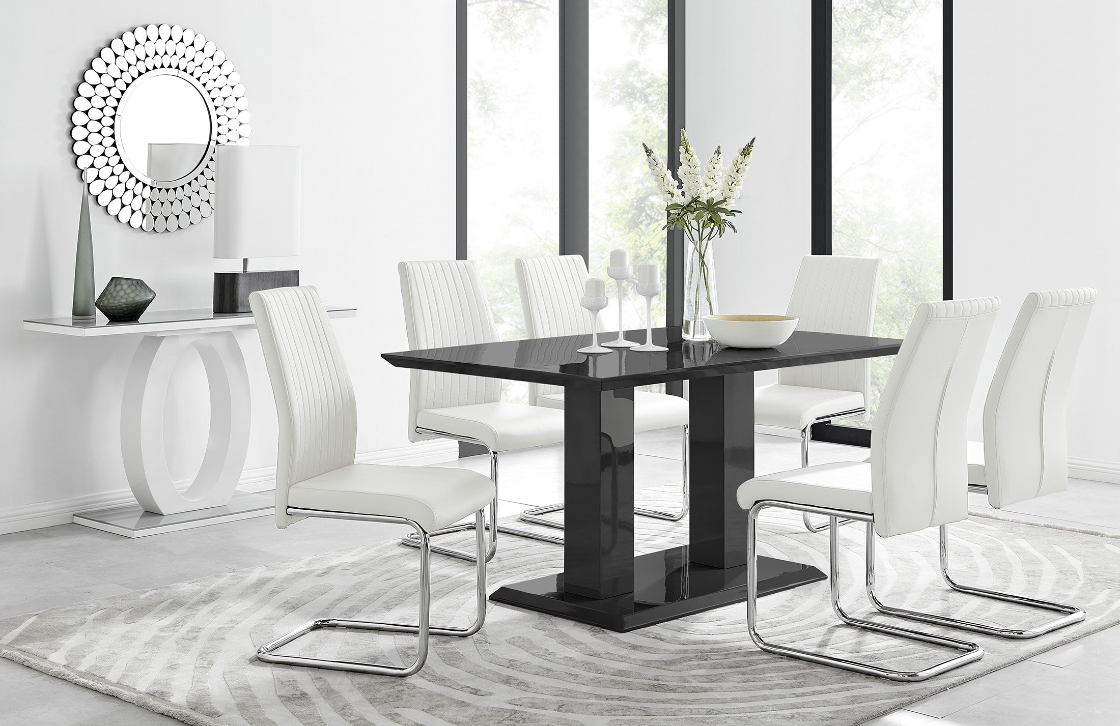 Bless international Eubanks Gloss Double Pillar Rectagular Dining Table