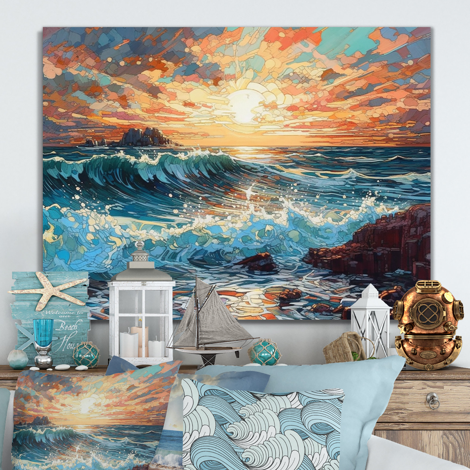 Dovecove Green Sunset At The Beach IV Metal Beach Wall Decor Wayfair
