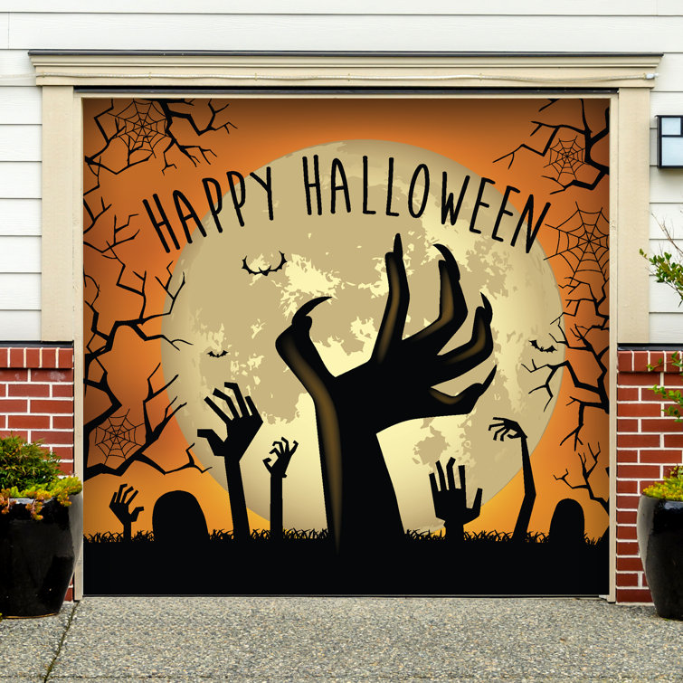 The Holiday Aisle Murale De Porte De Garage Happy Halloween Zombie Hands Et Commentaires Wayfair Canada