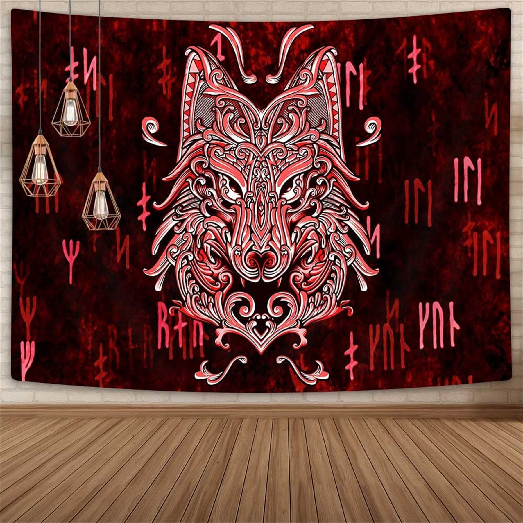 Hatton Mogul Viking Wolf Wall Decor Tapestry, Ancient Norse Rune Viking ...