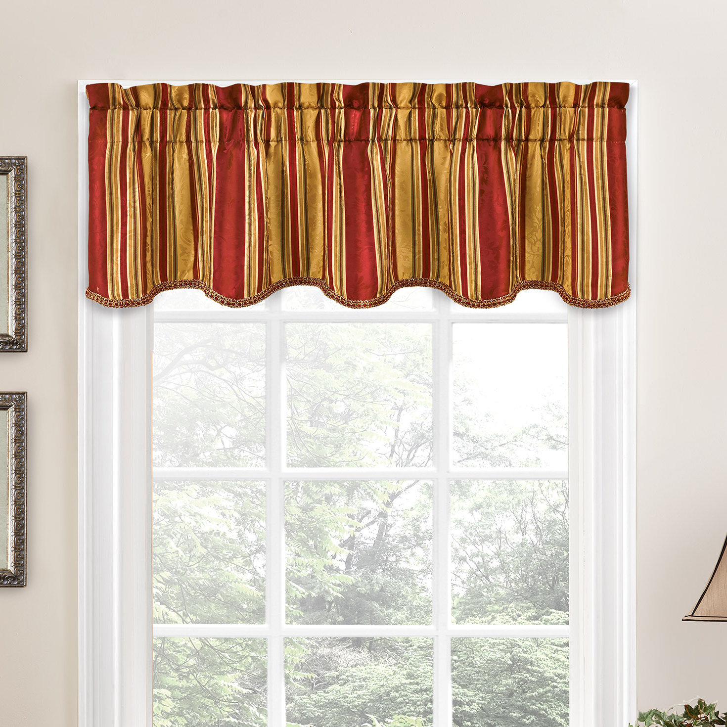 Traditions by Waverly Stripe Striped Scalloped 52'' Window Valance