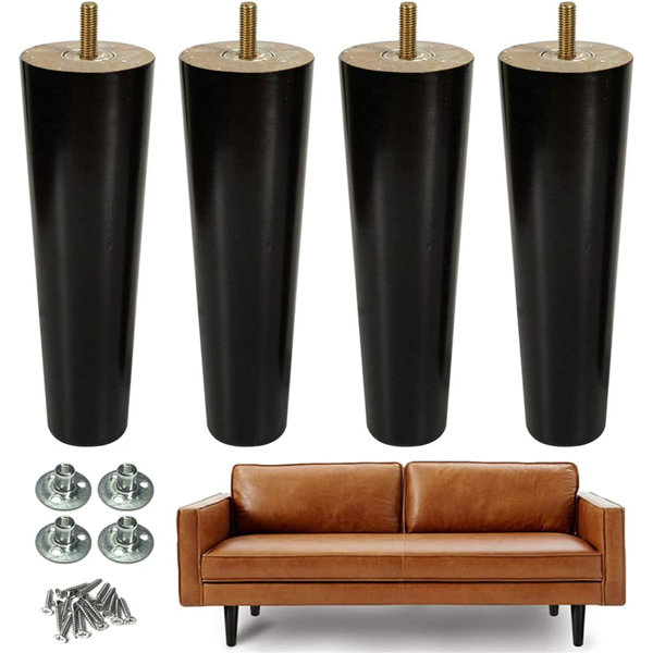 Furniture Feet 6'' Walnut Couch Legs Round Dresser Cabinet Riser Legs Set of 4 