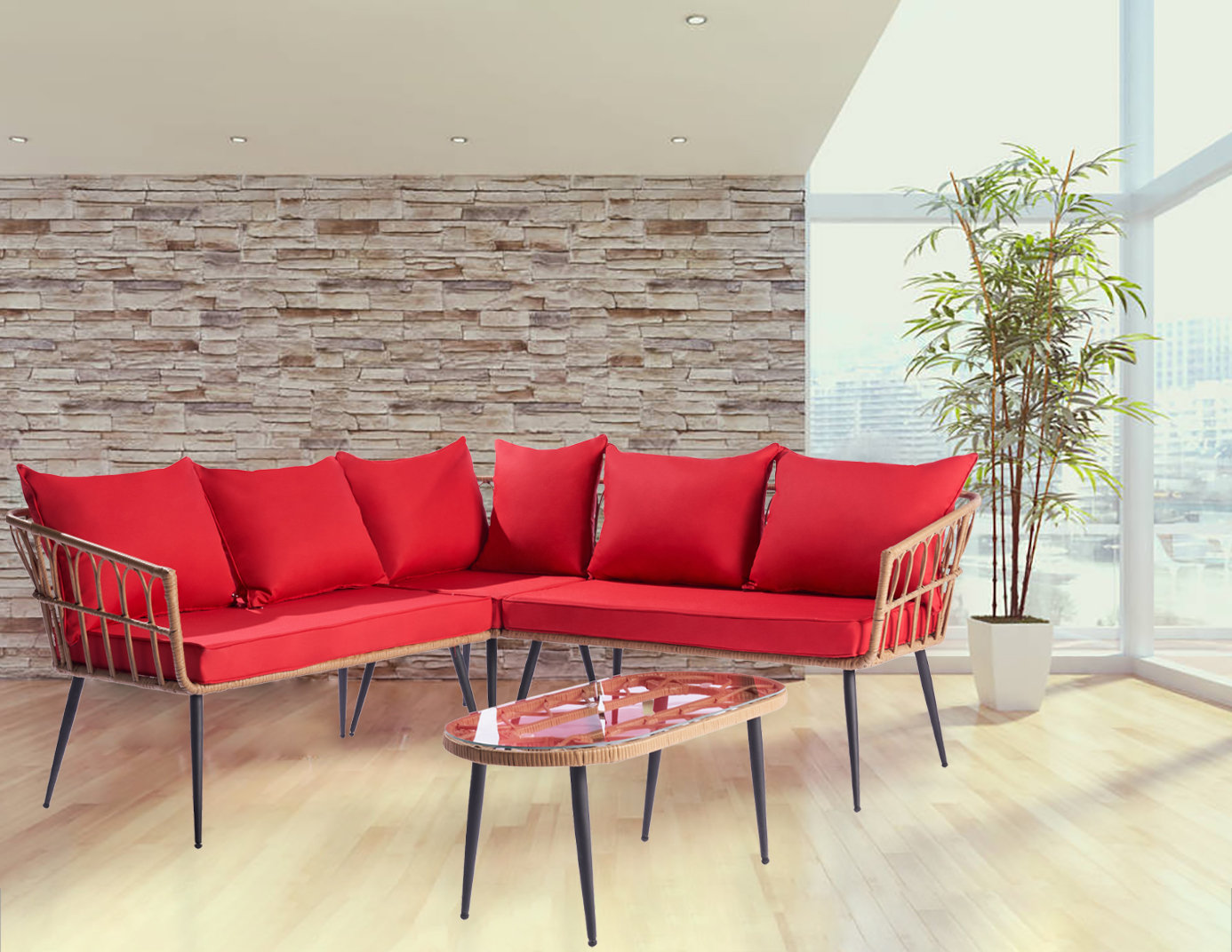 Corrigan Studio® Outdoor Rope Woven Sectional Patio Furniture Lshaped