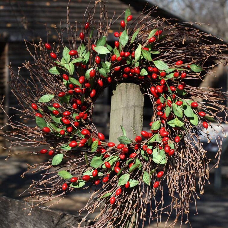 Wild Cranberry & Leaf 24 Holiday Christmas Front Door Wreath