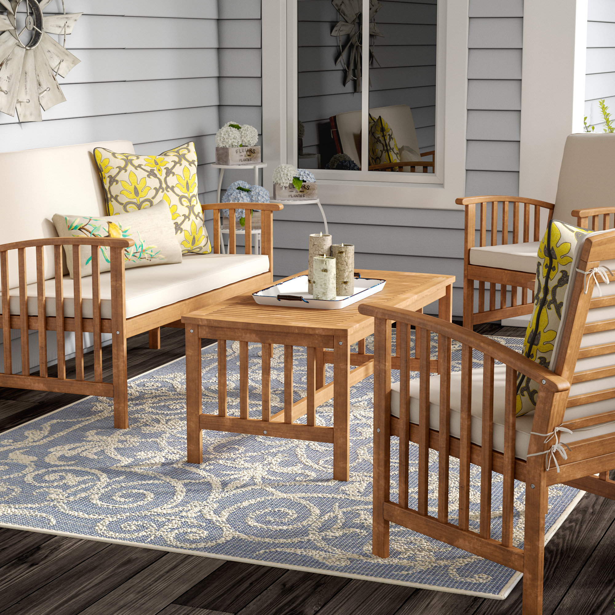 Beachcrest Home Delosreyes Solid Wood 4 Person Seating Group with